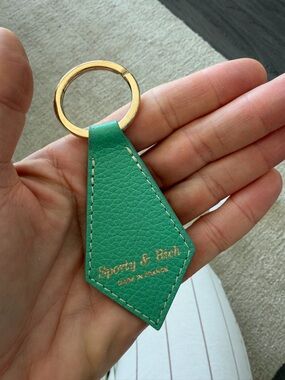 Sporty & Rich Emerald Green Leather Key Fob with Gold Ring